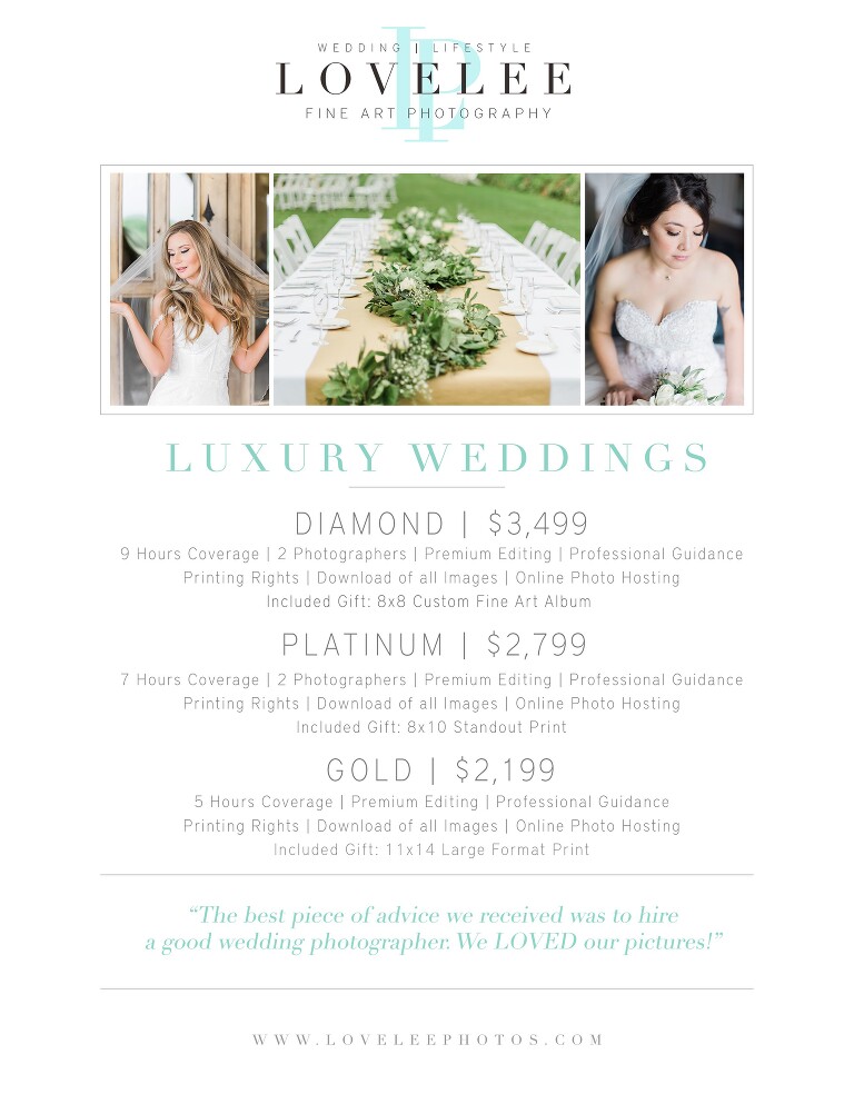 Arizona Wedding photography pricing